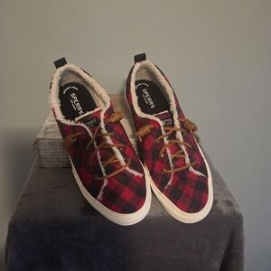 Sperry Top Sider Women's Buffalo Plaid Sherpa Lined Casual Sneakers Size 10 M